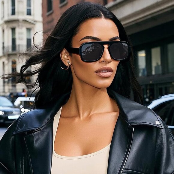 Trendy Aviator Sunglasses for Women Flat Top Designer Stylish Classic Square Fra - Picture 2 of 7